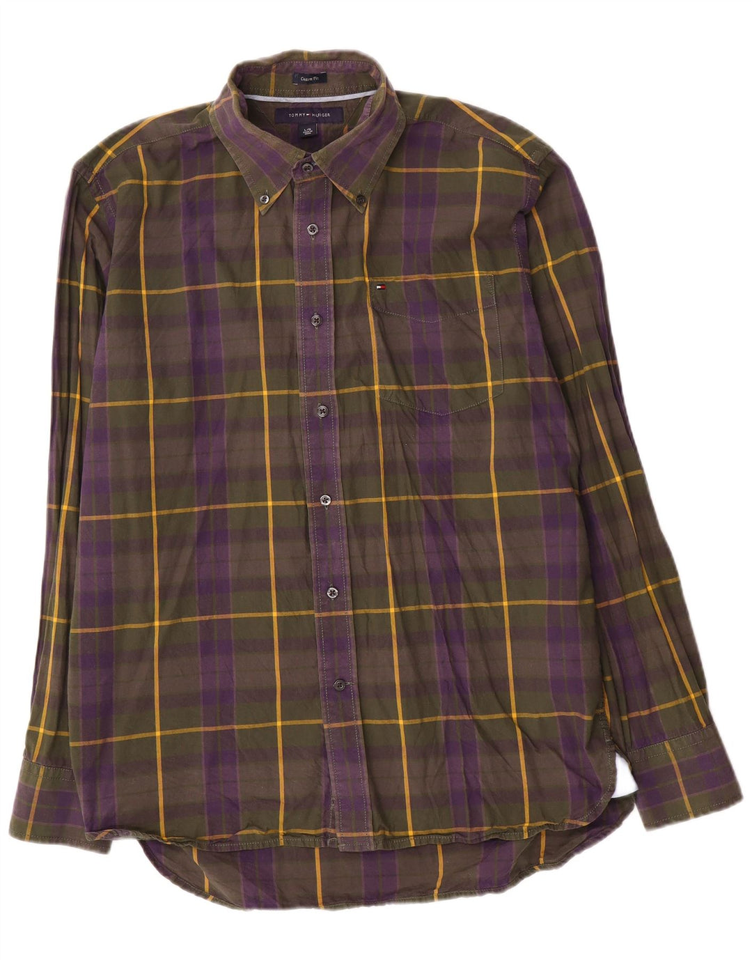 Camicia da uomo su misura Tommy Hilfiger Large in cotone a quadri multicolore