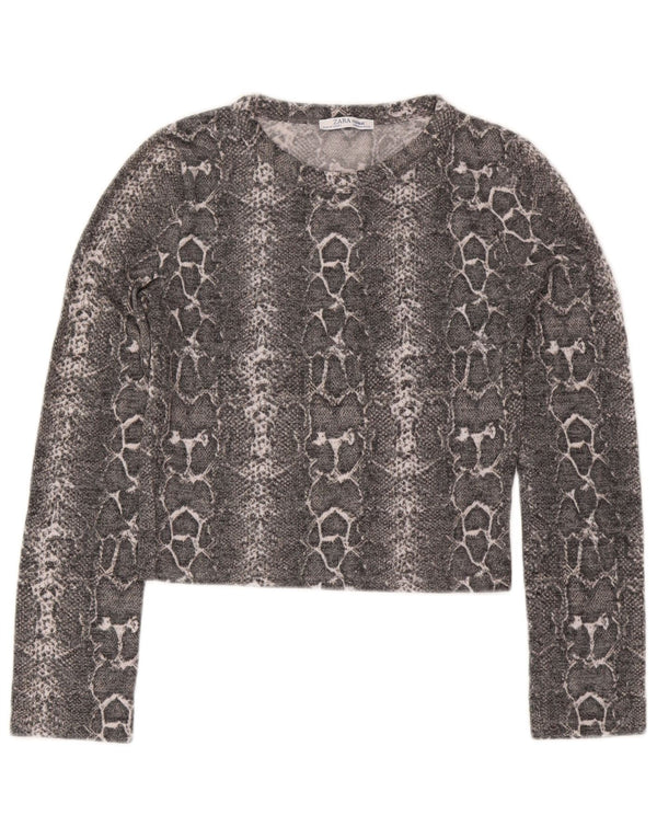 Top corto Zara Trafaluc da donna a maniche lunghe UK 12 grigio medio stampa animalier