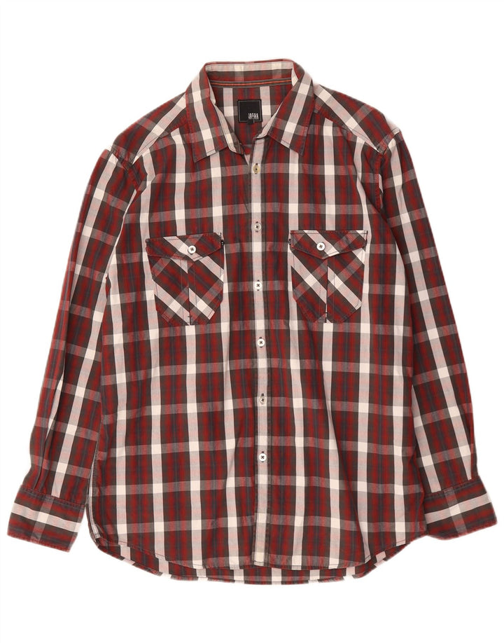 Camicia da uomo Jack & Jones grande in cotone a quadri bordeaux