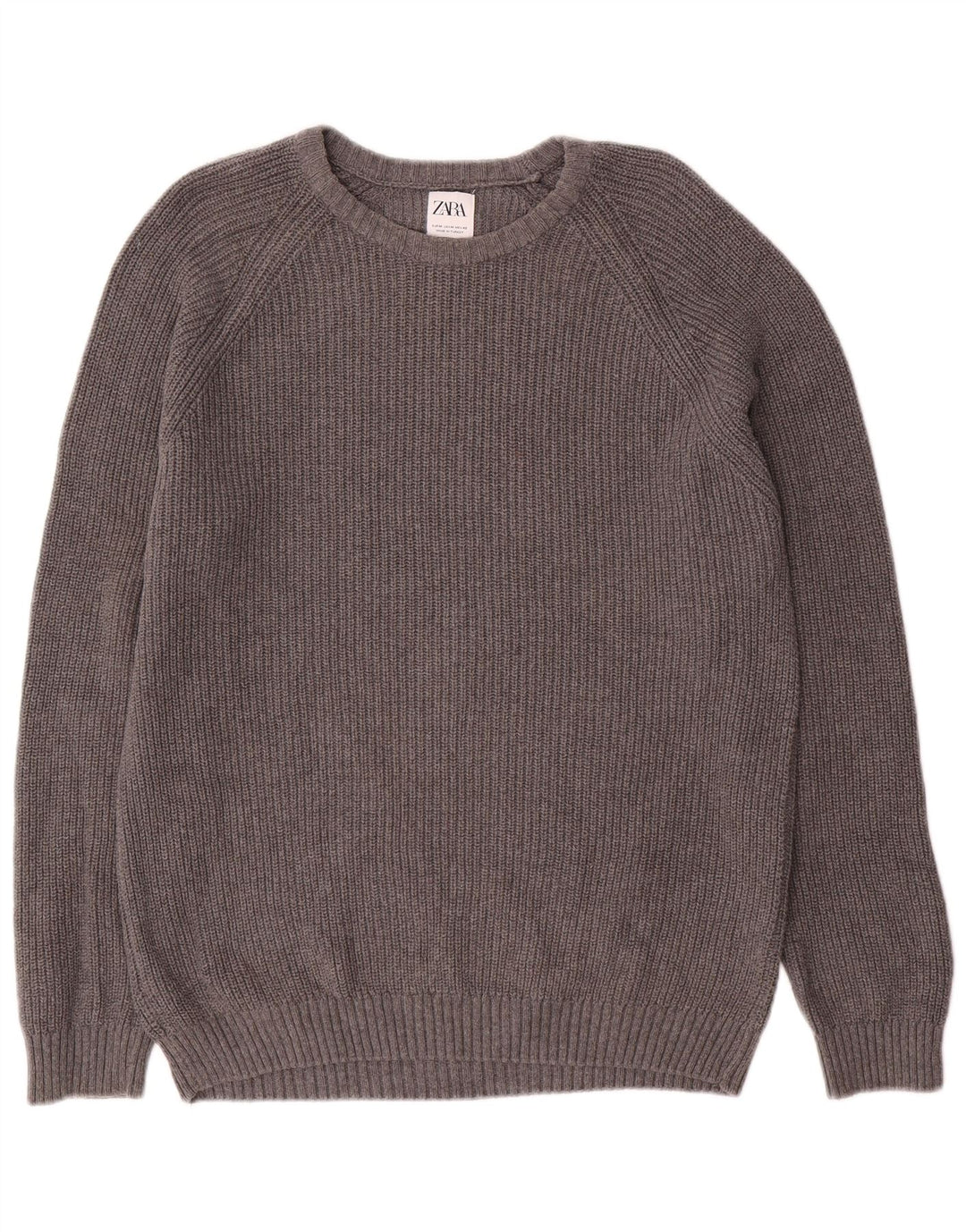 Maglione Zara da uomo con scollo a barca in cotone grigio medio