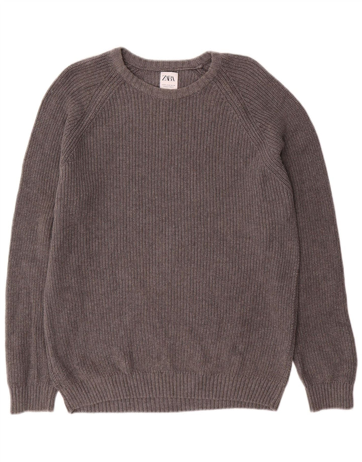 Maglione Zara da uomo con scollo a barca in cotone grigio medio