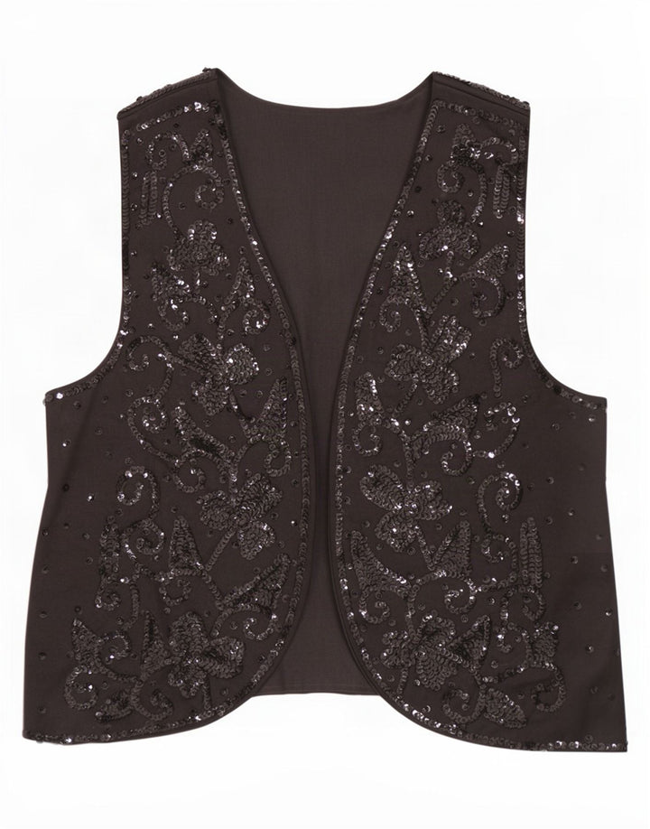 Gilet OPEN da donna vintage UK 16 grande nero