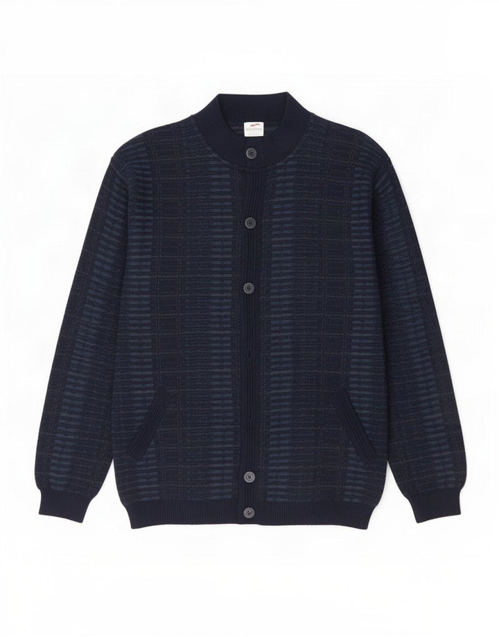 Maglione cardigan da uomo Bernardini IT 52 medio in lana a quadri blu navy