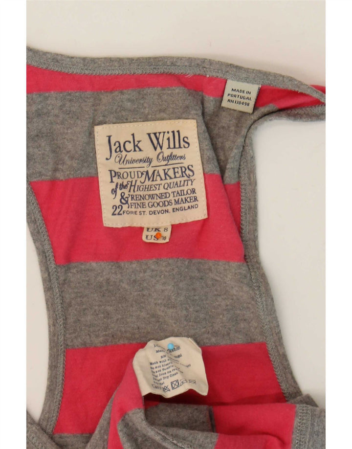 Canottiera grafica da donna Jack Wills UK 8 piccolo cotone a righe grigie