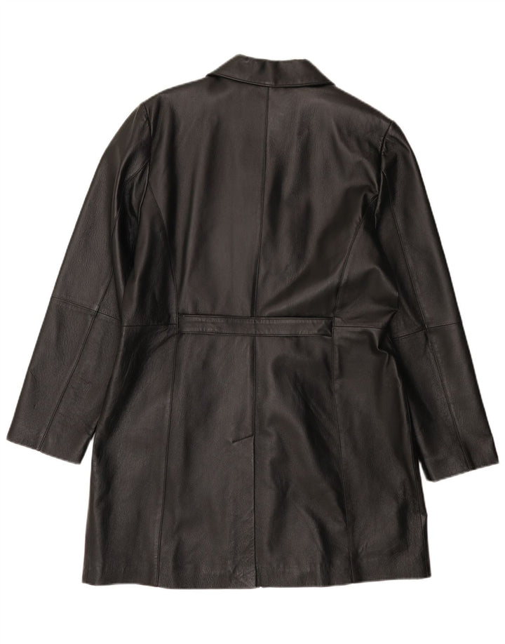 Cappotto in pelle vintage da donna UK 18 XL in pelle nera
