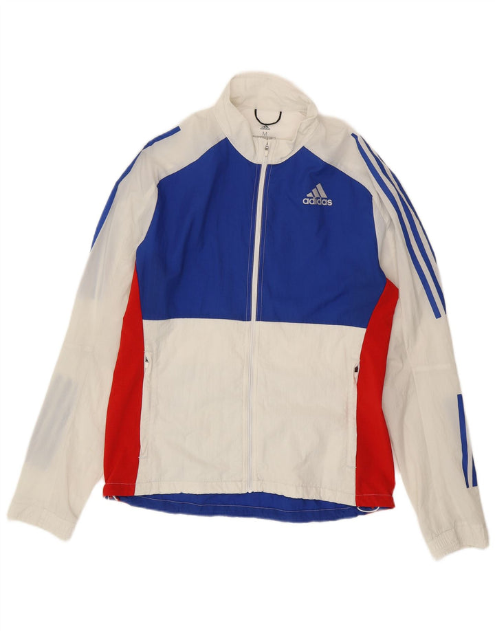 Giacca da corsa da uomo Adidas, giacca da corsa, nylon color block bianco medio