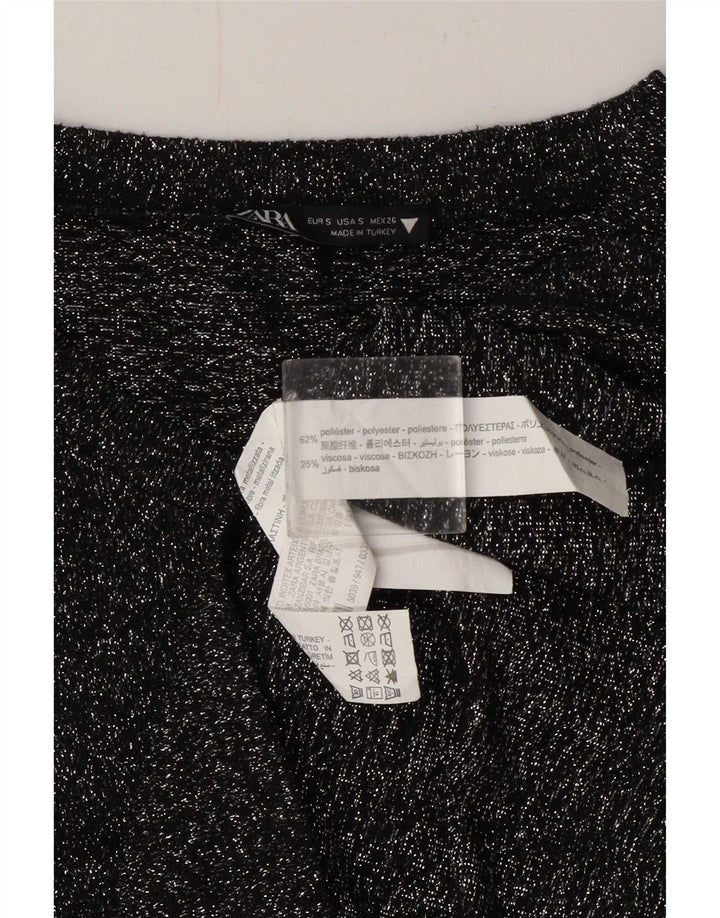 Top Zara da donna a maniche lunghe UK 10 piccolo poliestere chiazzato nero