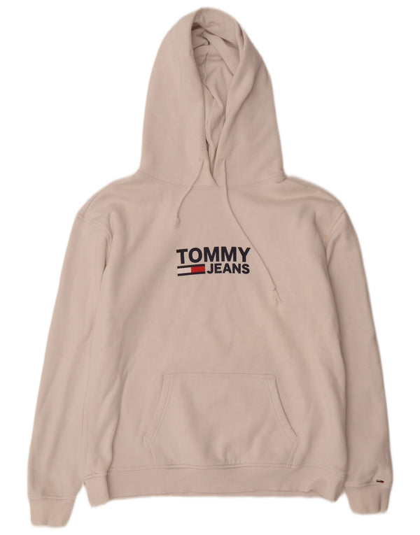 TOMMY HILFIGER Maglione con cappuccio grafico da donna UK 16 Grande cotone bianco