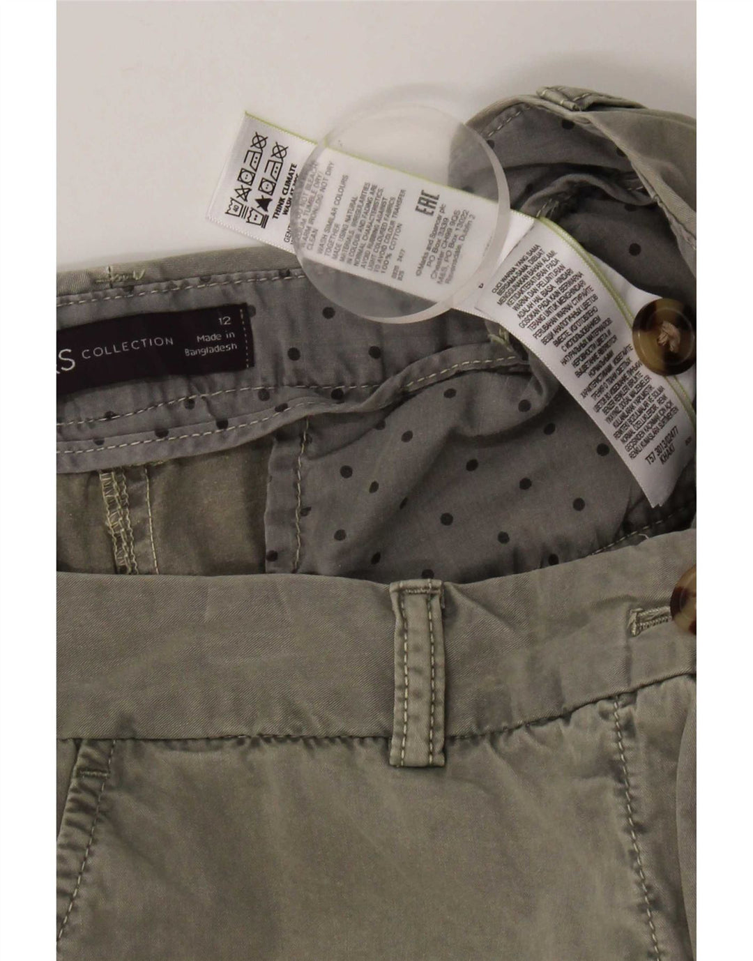 Pantaloncini chino da donna Marks & Spencer UK 12 medi W32 cotone kaki