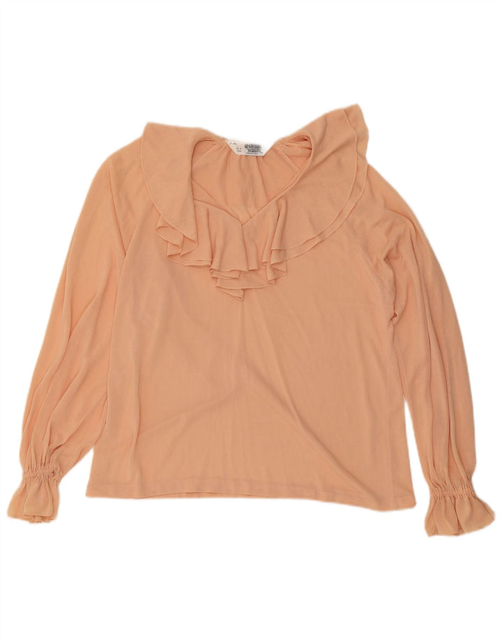 Camicetta vintage a maniche lunghe da donna con volant sul davanti EU 40 Rosa medio