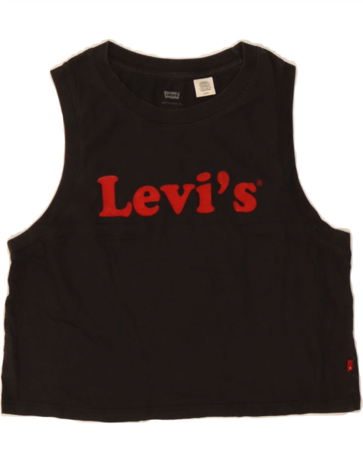 LEVI'S Girls Crop Graphic Vest Top 15-16 Years Small Black Vintage Levi's and Second-Hand Levi's from Messina Hembry 