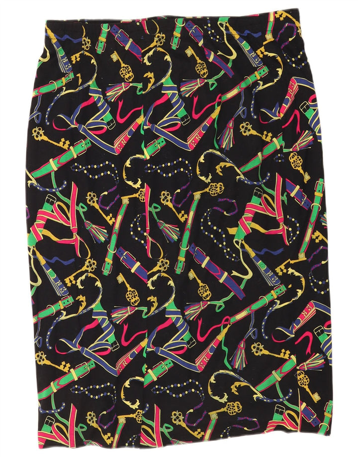 Gonna dritta da donna vintage con motivo astratto W34 grande multicolore