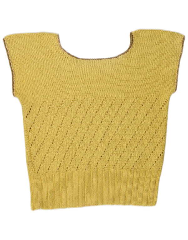 Maglione vintage da donna con scollo a barca UK 14 Blocco colore giallo medio