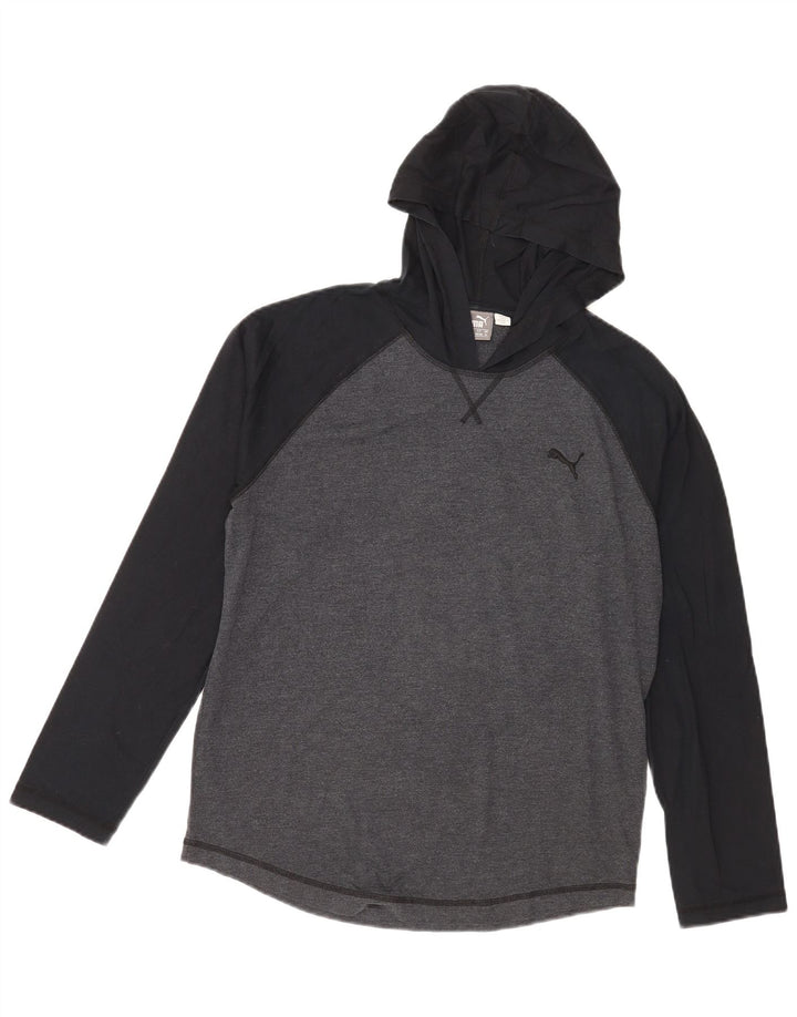 Puma Maglia da uomo con cappuccio a maniche lunghe in cotone color block grigio medio