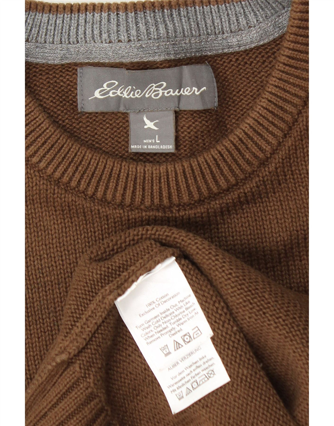 Maglione maglione girocollo da uomo Eddie Bauer grande cotone marrone