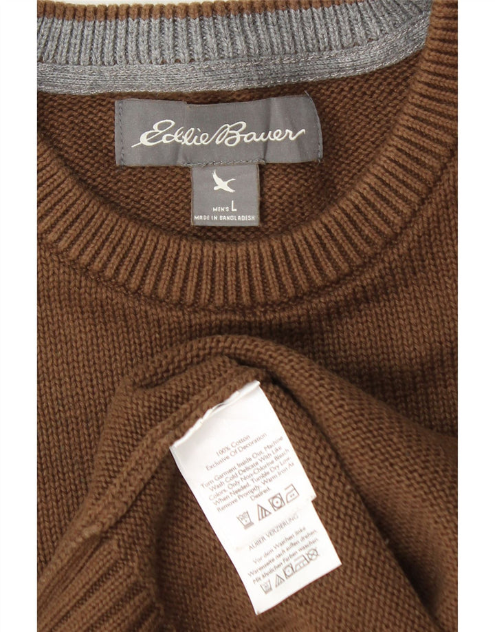 Maglione maglione girocollo da uomo Eddie Bauer grande cotone marrone