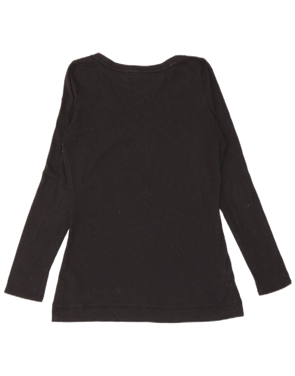 Tommy Hilfiger Donna Top Manica Lunga UK 12 Medio Nero Cotone