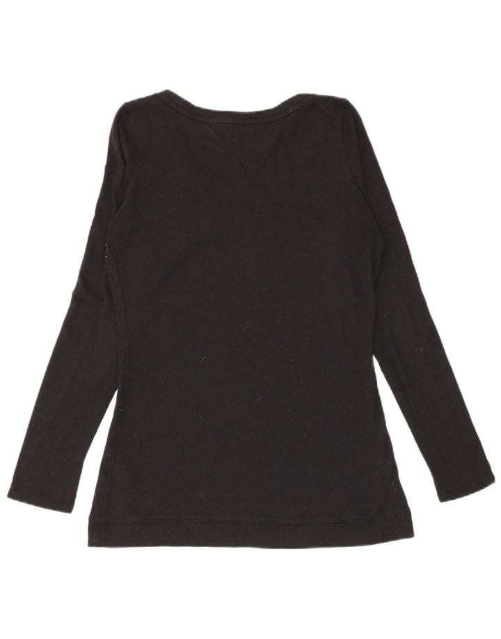 Tommy Hilfiger Donna Top Manica Lunga UK 12 Medio Nero Cotone