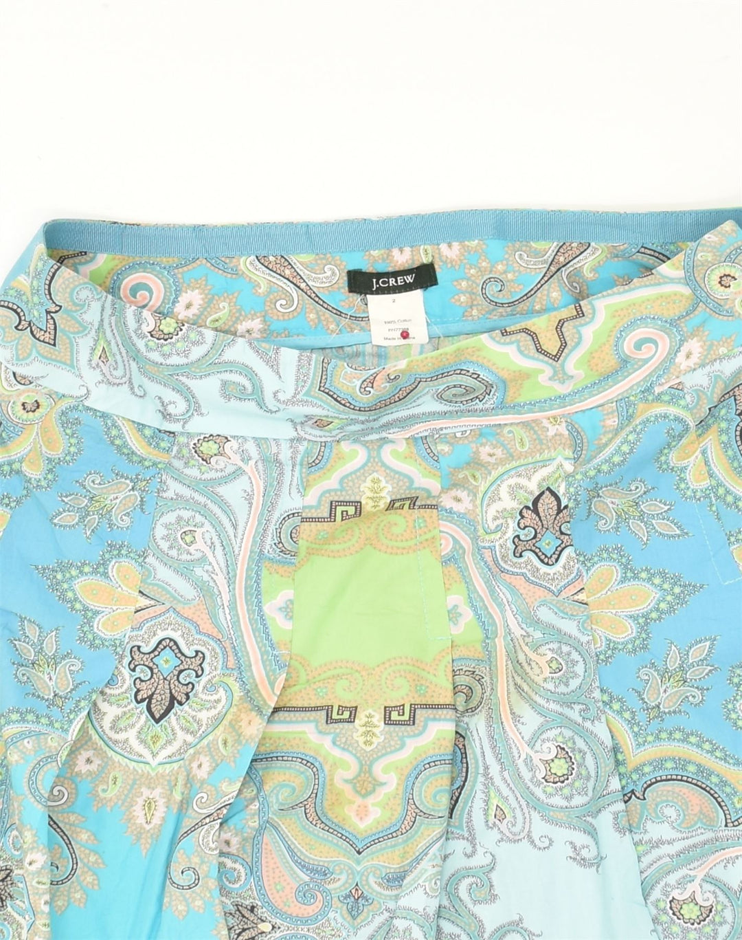 J. CREW Womens Crazy Pattern Pleated Skirt US 2 XS W27  Blue Cotton | Vintage J. Crew | Thrift | Second-Hand J. Crew | Used Clothing | Messina Hembry 