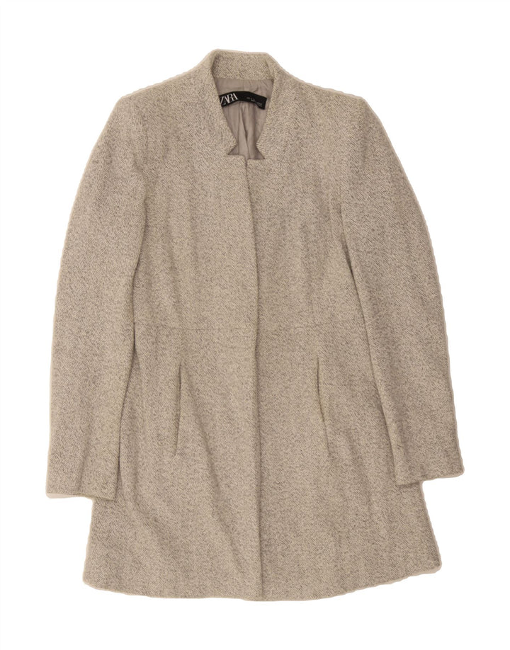 ZARA Womens Overcoat UK 10 Small Grey Herringbone Vintage Zara and Second-Hand Zara from Messina Hembry 