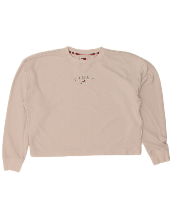Tommy Hilfiger Womens Graphic Oversized Sweatshirt Jumper UK 10 Small White