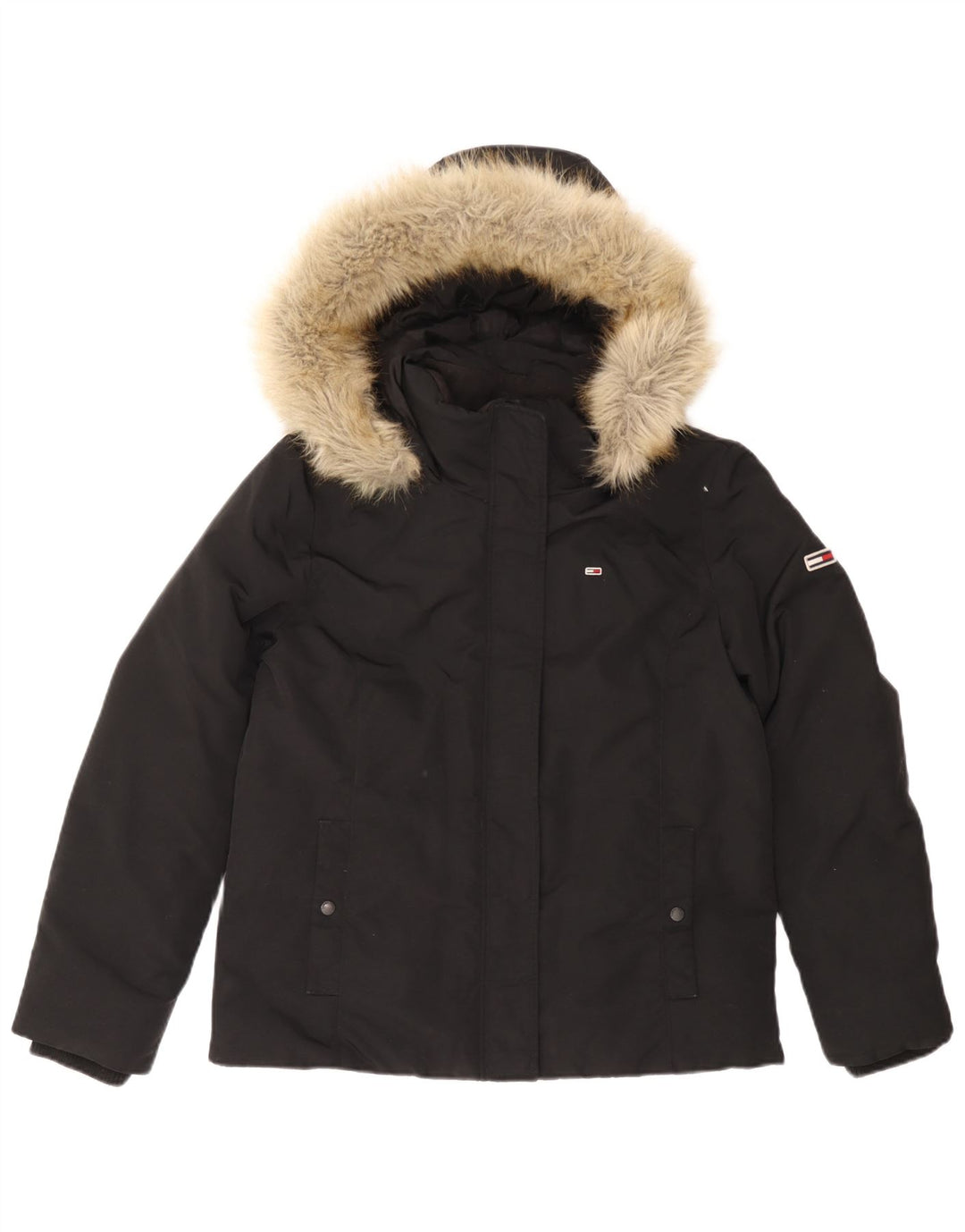 Giacca imbottita con cappuccio da donna Tommy Hilfiger UK 16 Large nera in poliammide