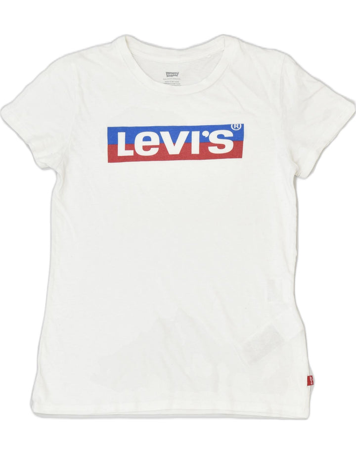 LEVI'S Womens Graphic T-Shirt Top UK 2 2XS White Cotton | Vintage | Thrift | Second-Hand | Used Clothing | Messina Hembry 
