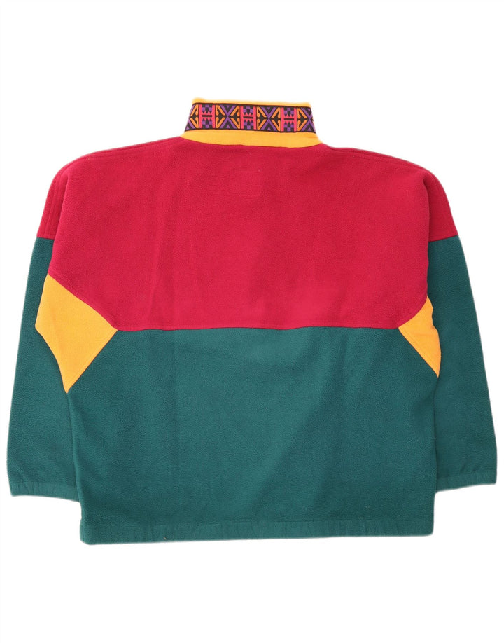 Maglione in pile vintage da uomo con collo a bottoni, grande blocco di colori multicolore