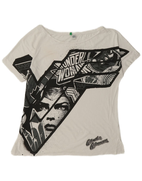 T-shirt grafica da donna Benetton Top UK 14 cotone bianco medio