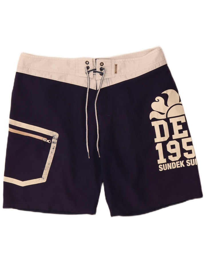 Pantaloncini da bagno grafici da uomo Sundek grandi color blu navy
