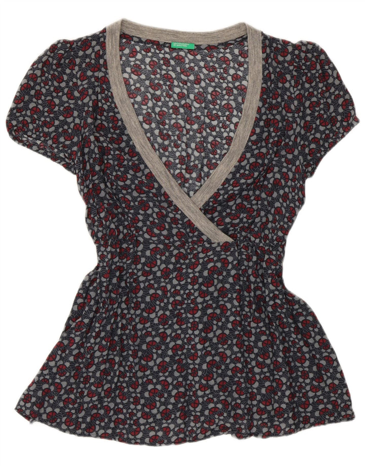 Camicetta da donna Benetton Top UK 10 piccolo grigio floreale