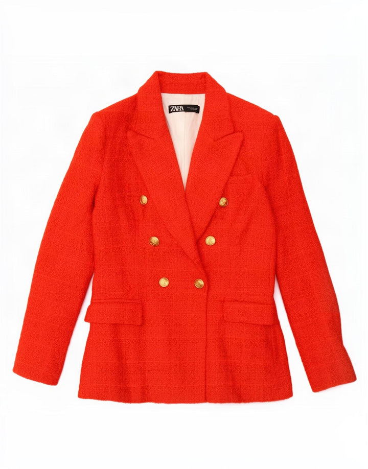 Giacca blazer doppiopetto da donna Zara UK 12 cotone a quadri rosso medio