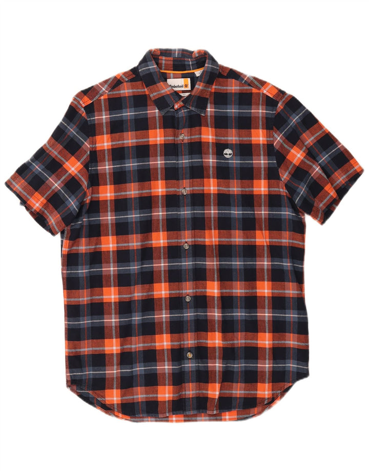 Camicia Timberland da uomo a maniche corte con vestibilità regolare, motivo a quadri blu navy medio