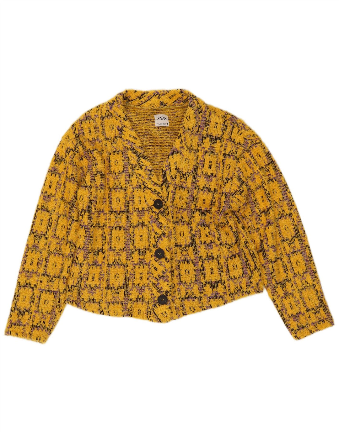 Maglione cardigan corto oversize da donna ZARA UK 10 piccolo giallo geometrico