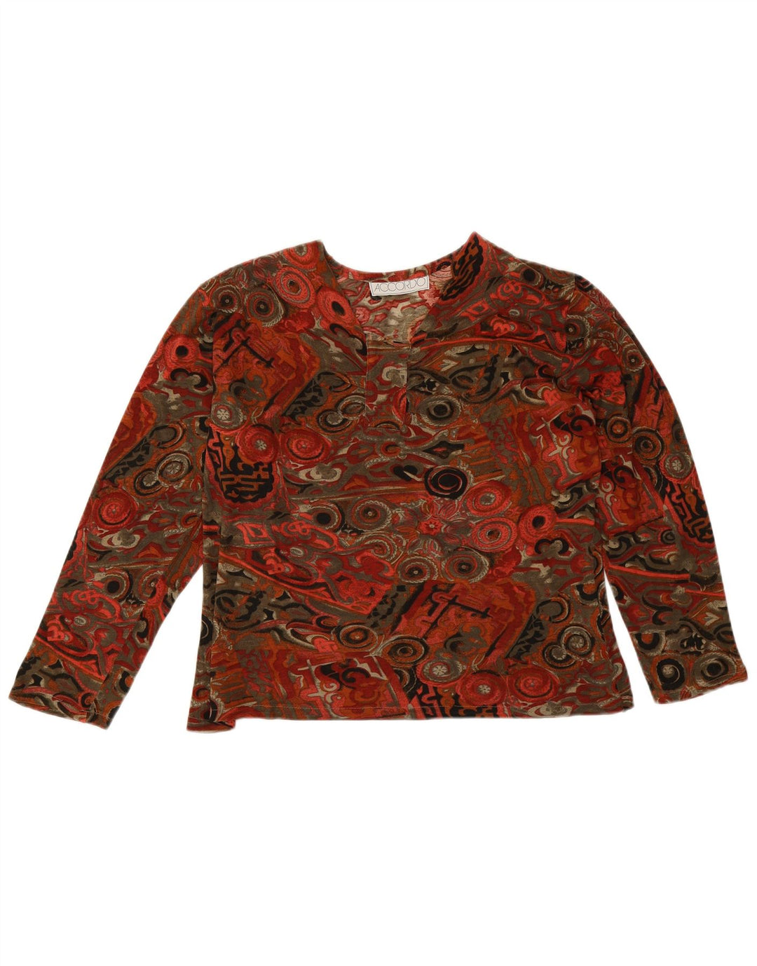 ACCORDO Top da donna a maniche lunghe UK 14 Large multicolore geometrico