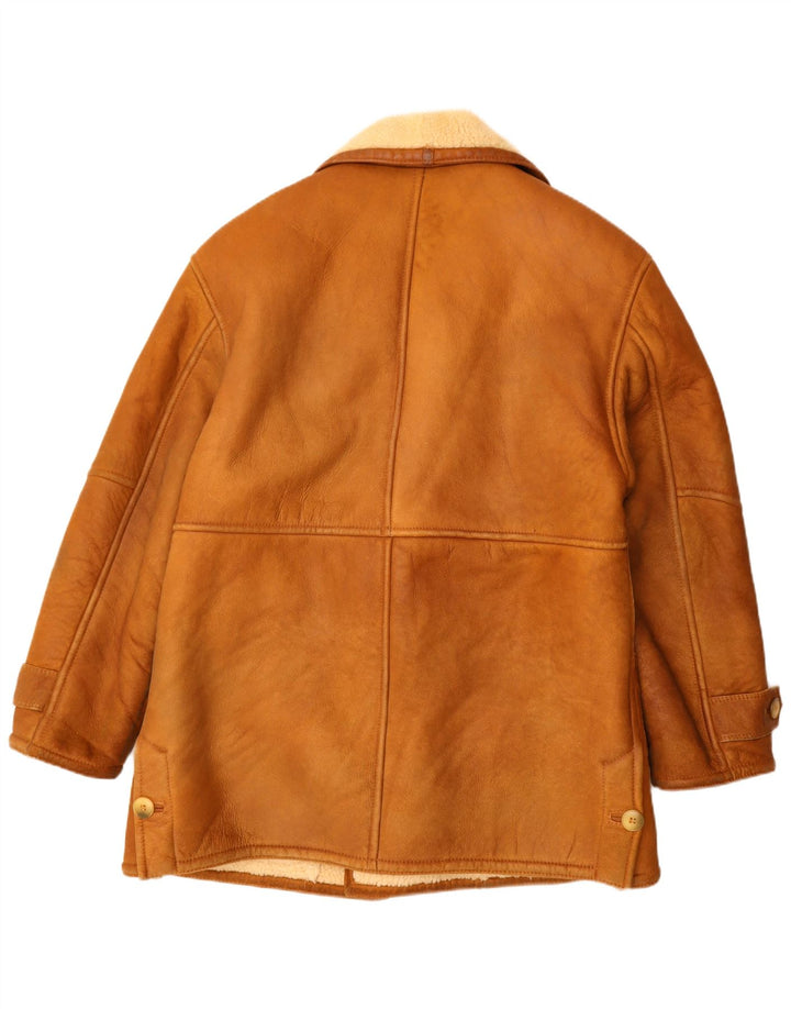 Giacca vintage in shearling doppiopetto da uomo UK 42 XL Marrone