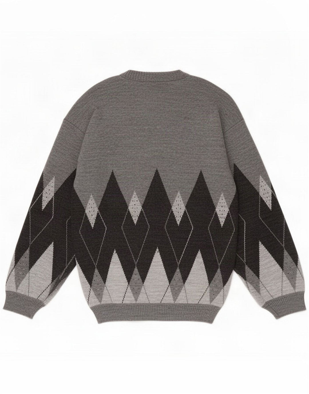 Maglione vintage da uomo con scollo a V piccolo grigio a rombi/diamante