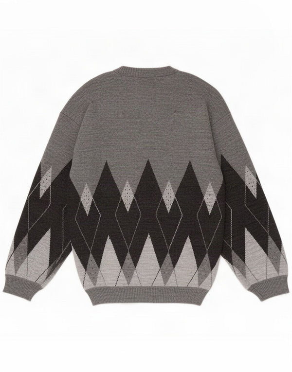 Maglione vintage da uomo con scollo a V piccolo grigio a rombi/diamante