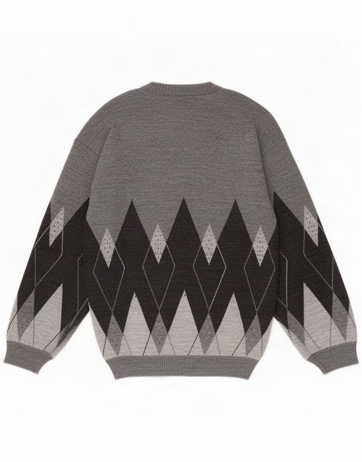 Maglione vintage da uomo con scollo a V piccolo grigio a rombi/diamante