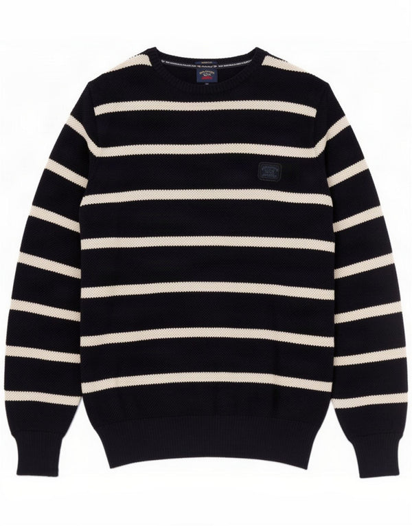 Paul & Shark Maglione da uomo con scollo a barca da yacht, maglione a righe grandi blu navy
