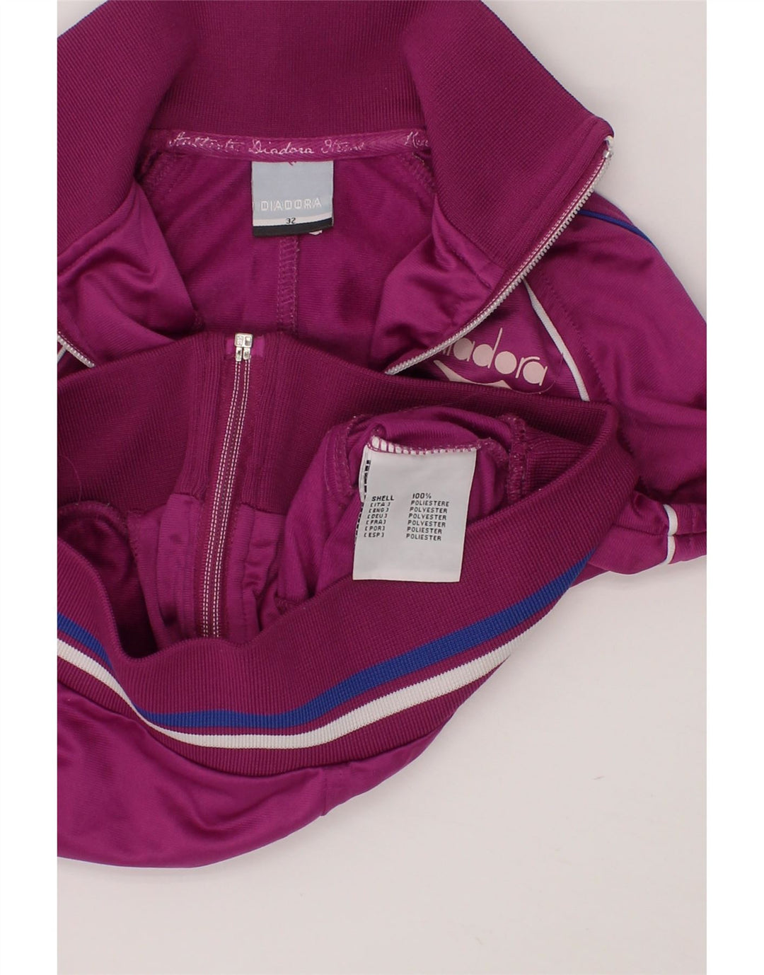 DIADORA Girls Graphic Tracksuit Top Jacket 5-6 Years Purple Polyester Vintage Diadora and Second-Hand Diadora from Messina Hembry 
