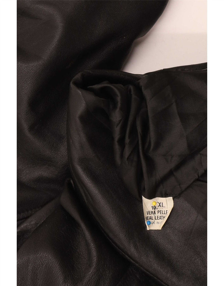 Cappotto vintage in pelle doppio petto da uomo UK 42 XL Nero