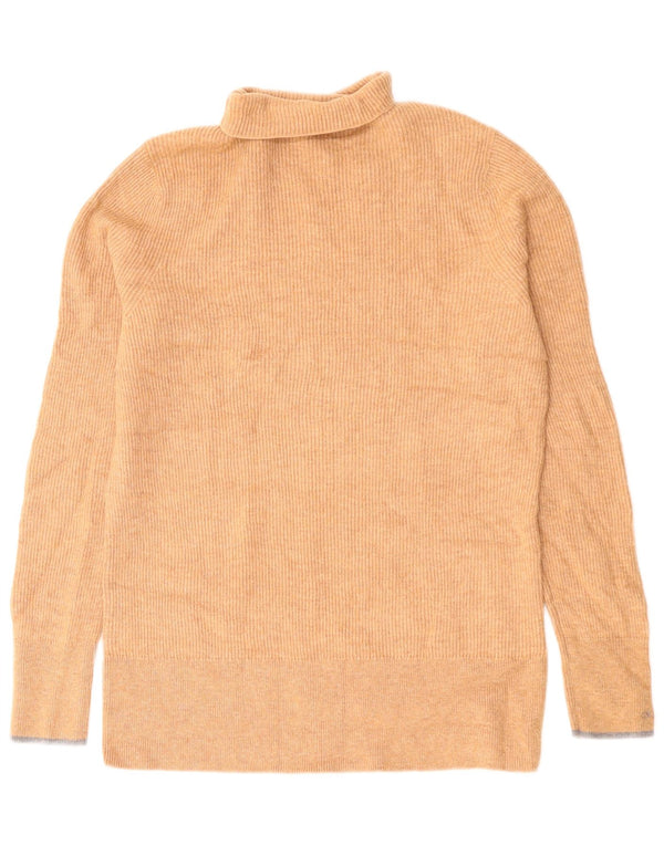 Maglione maglione a collo alto da donna Calvin Klein UK 14 Large Beige Lana