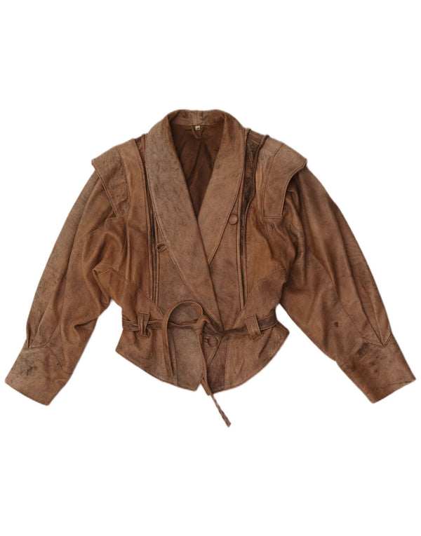 Vintage Womens Oversized Leather Jacket IT 40 Small Brown Leather