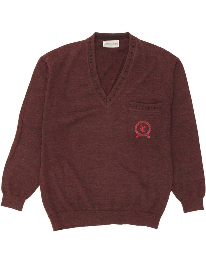 PIERRE CARDIN Mens V-Neck Jumper Sweater Medium Burgundy Acrylic Vintage Pierre Cardin and Second-Hand Pierre Cardin from Messina Hembry 