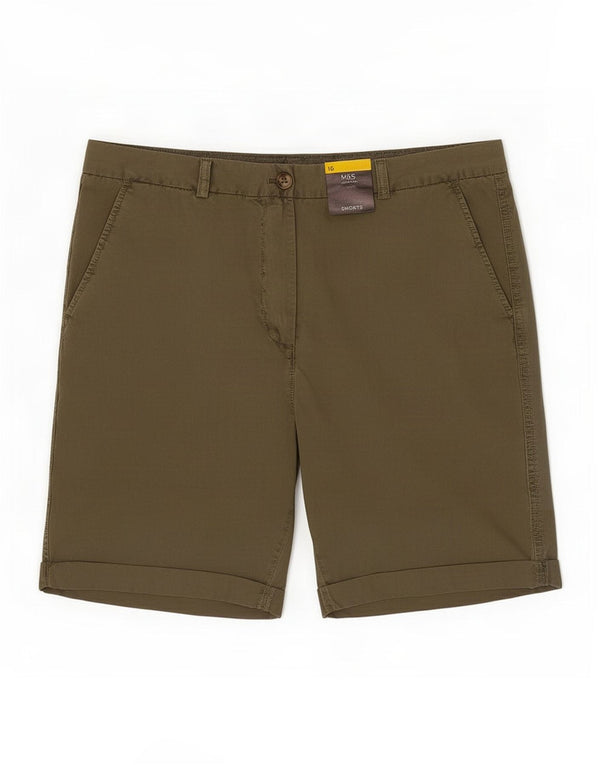 Pantaloncini chino da donna Marks & Spencer UK 16 Large W34 cotone kaki