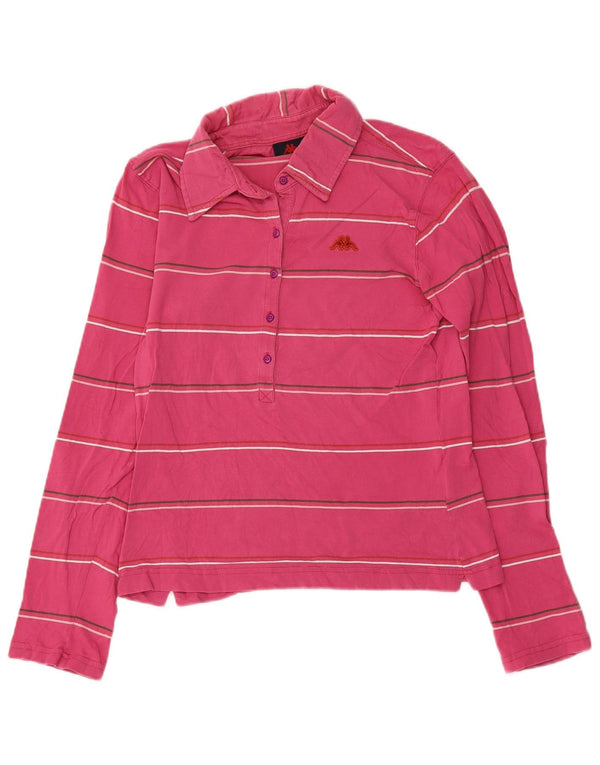 Polo Kappa da donna a maniche lunghe UK 14 Large Pink Striped Cotton