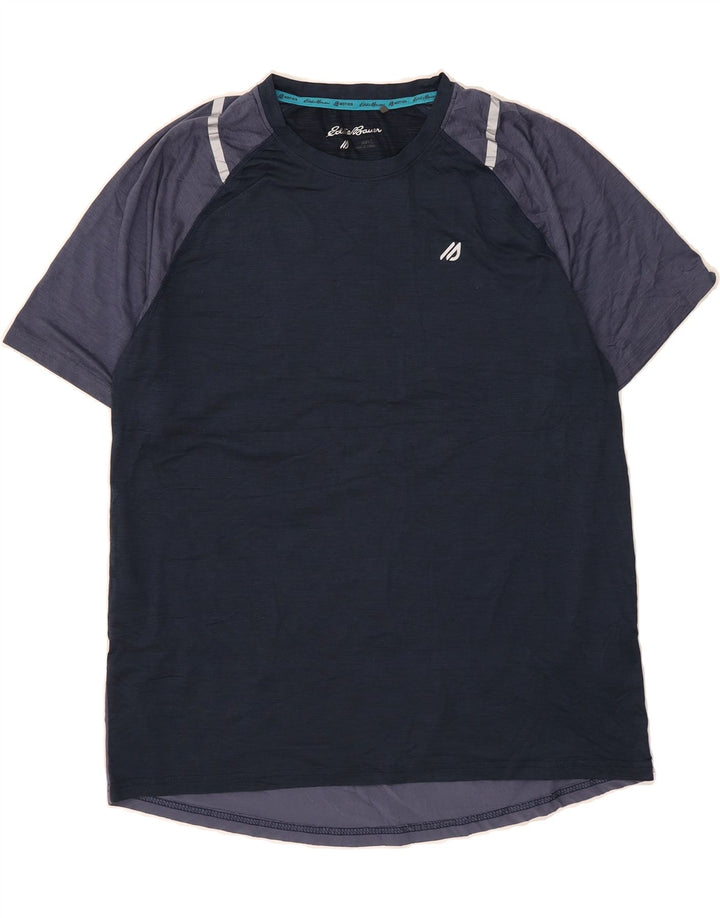 EDDIE BAUER Mens T-Shirt Top Large Navy Blue Colourblock Polyester Vintage Eddie Bauer and Second-Hand Eddie Bauer from Messina Hembry 