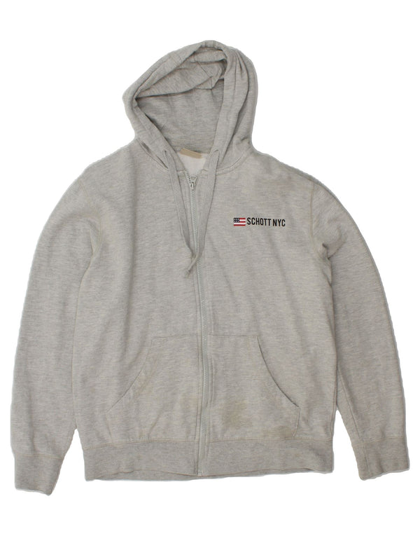 SCHOTT Womens Zip Hoodie Sweater UK 16 Large Grey Cotton