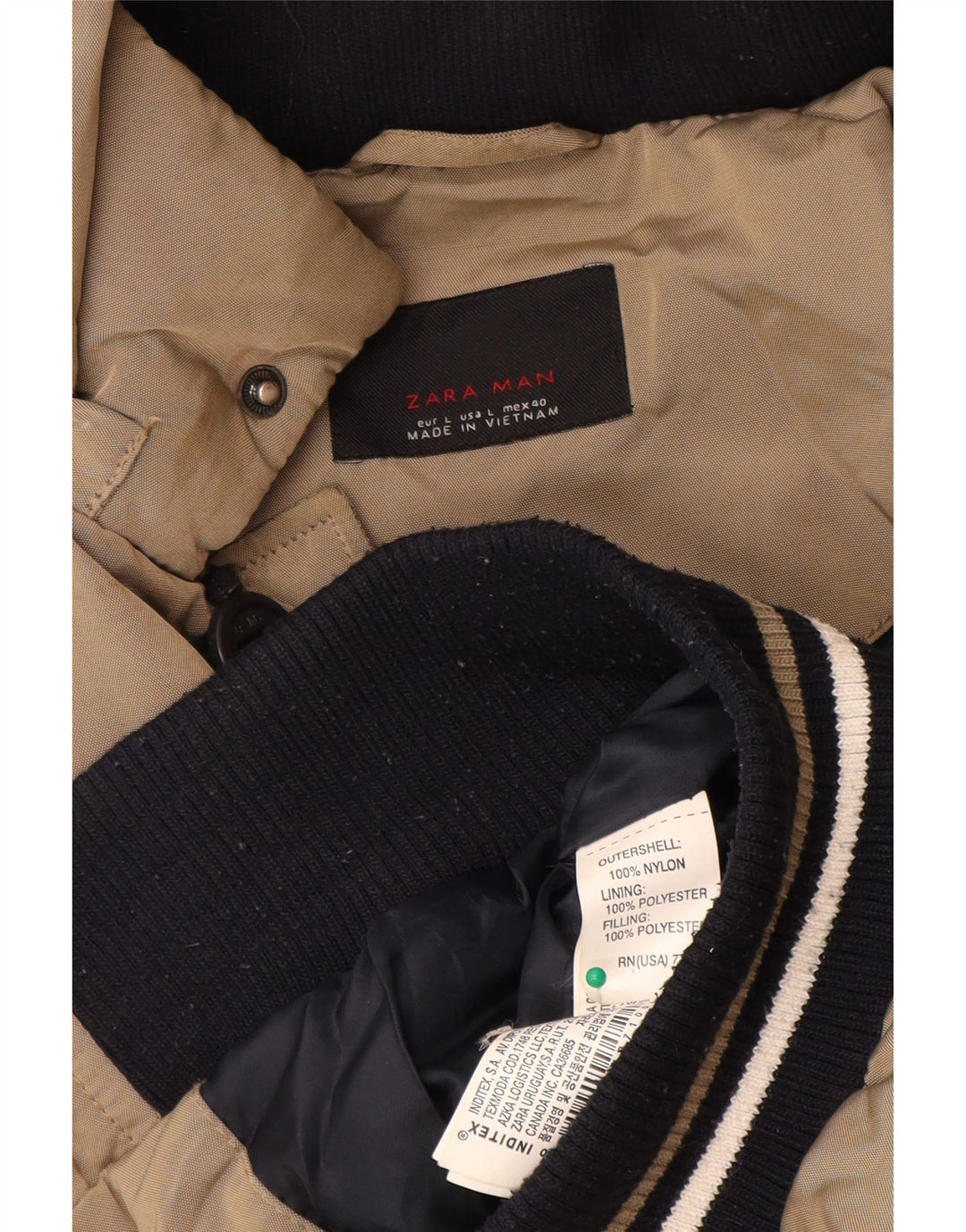 Giacca imbottita con cappuccio da uomo Zara UK 40 grande in nylon beige